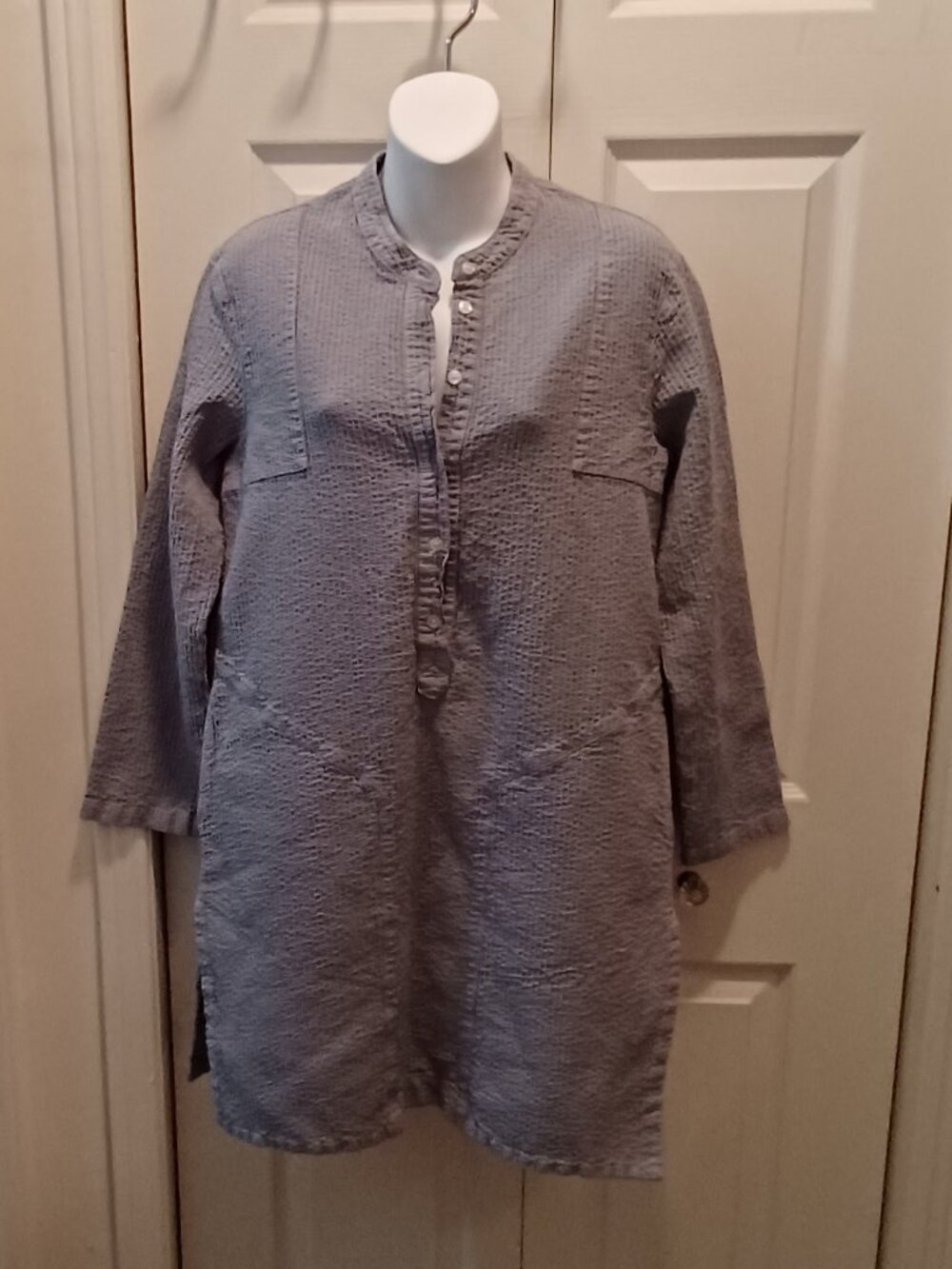 Prairie Under Ground, Blueish-Grey, 100% Cotton, Textured Shirt Dress, Medium